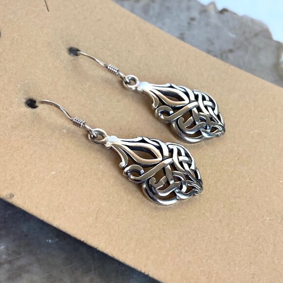 Sterling Silver 925 1.5" Celtic Knot Teardrop Dangle Drop Earrings - Picture 3 of 16